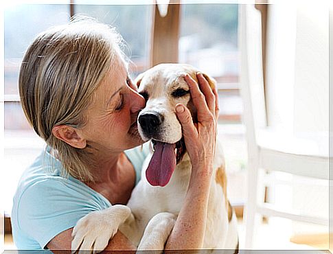 Woman takes care of her pet